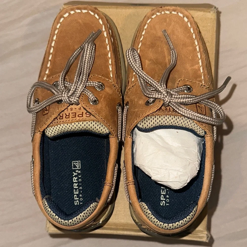 *NWT* Sperry Topside Lanyard Kids Brown Leather Moccasin Boat Shoes